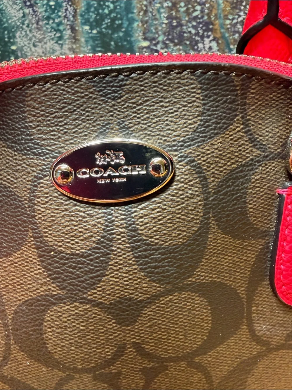 Coach Barbiecore 2014 Mini Cora Domed Satchel Brown Canvas Neon Pink